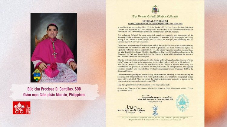 Tuyên bố của Giám mục Gp. Maasin về Gioan Baotixita Hồ Hữu Hòa